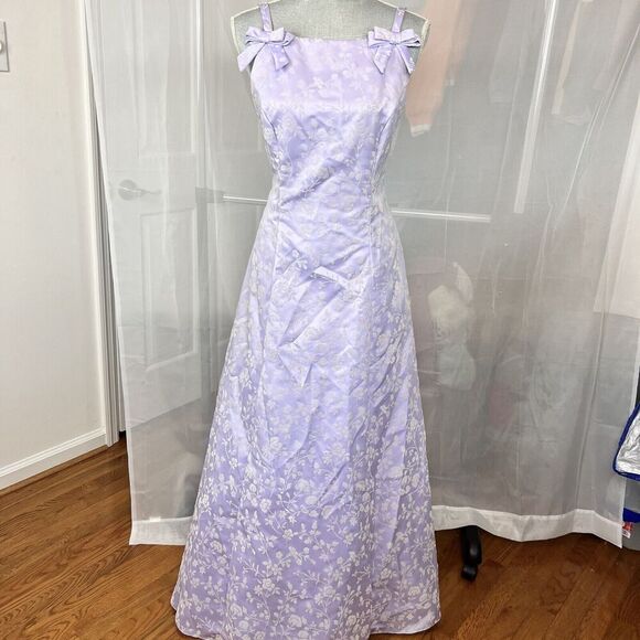 Vintage Roberta for Dillards purple prom dress sz SM velvet floral pattern bow - Picture 4 of 14